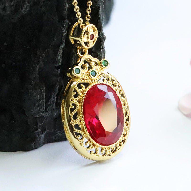 Lab-Grown Ruby Vintage Faceted Pendant — No Chain