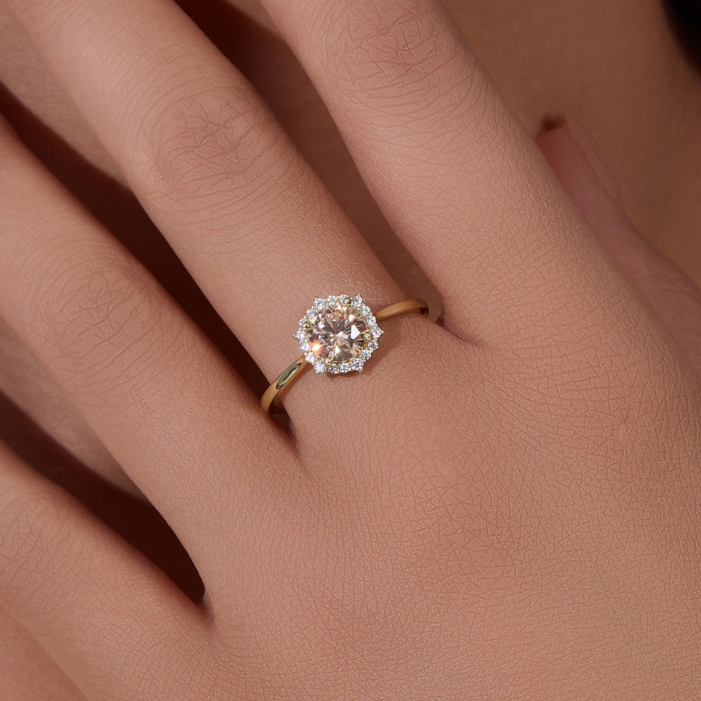 S925 Sterling Silver Champagne Zircon Ring Engagement Wedding Ring