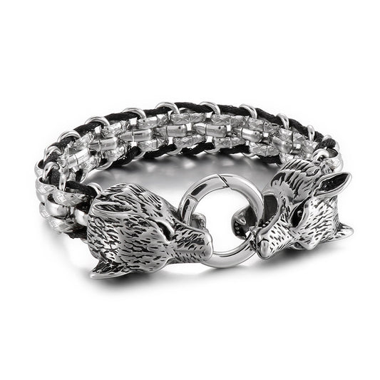 Street Style Leather Cord Bracelet – Woven Diamond Pattern Double