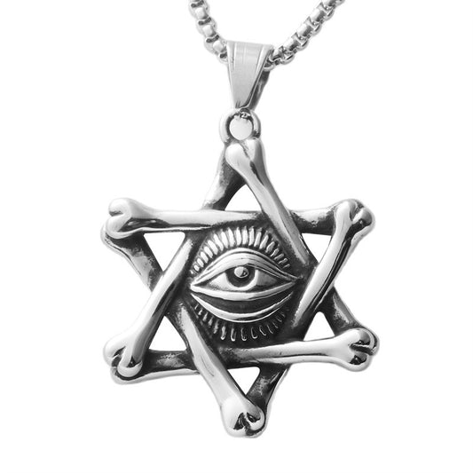 Trendy Titanium Steel Eye of Death Pendant Necklace for Men and Women - Retro Hexagram Design