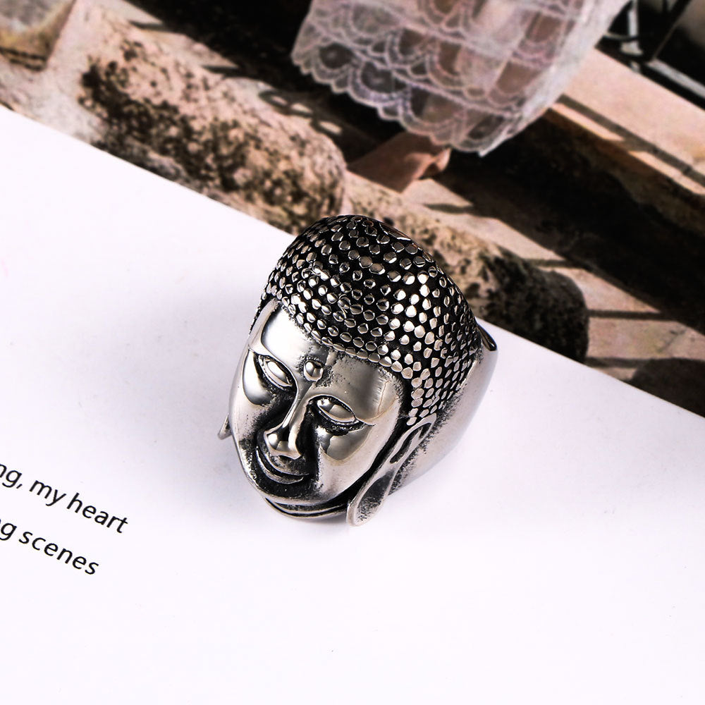 Chinese Buddha Head Titanium Ring For Men Size 7 To 12