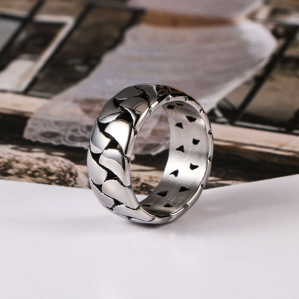 Mens Hollow Chain Titanium Steel Ring Simple Glossy Gift