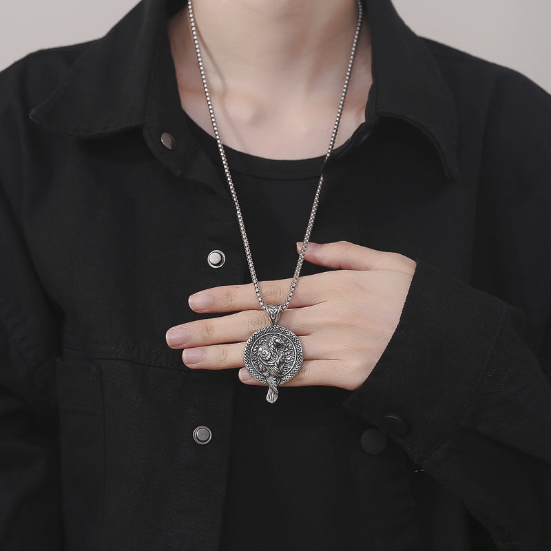 Steel Necklace - Elegant Nordic Talisman Viking Crow Celtic Crow Design For Men Gift For Him