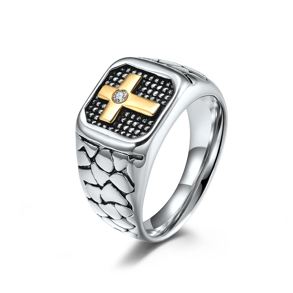 Retro Cross Men's Titanium Steel Ring Wholesale Supply