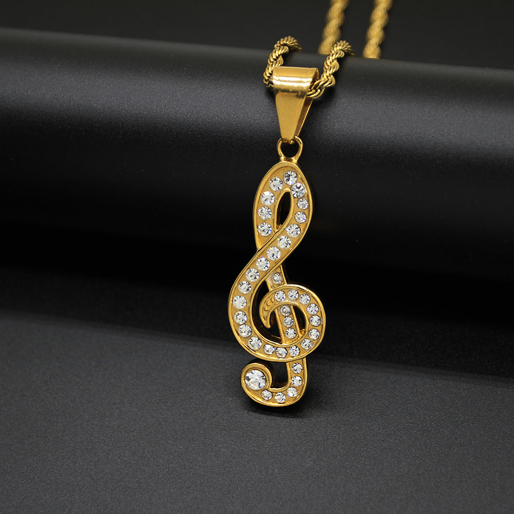 Planderful Hatsune Miku Music Note Necklace Zircon Titanium Steel Pendant Unisex Statement Jewelry For Anime Fans