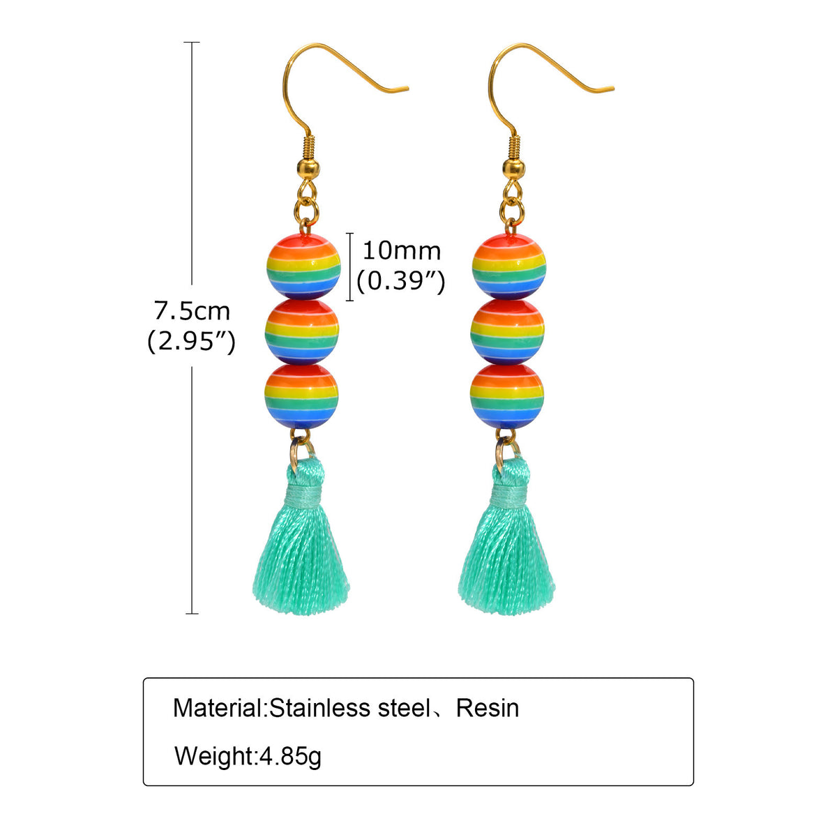 Rainbow Bead Tassel Drop Earrings