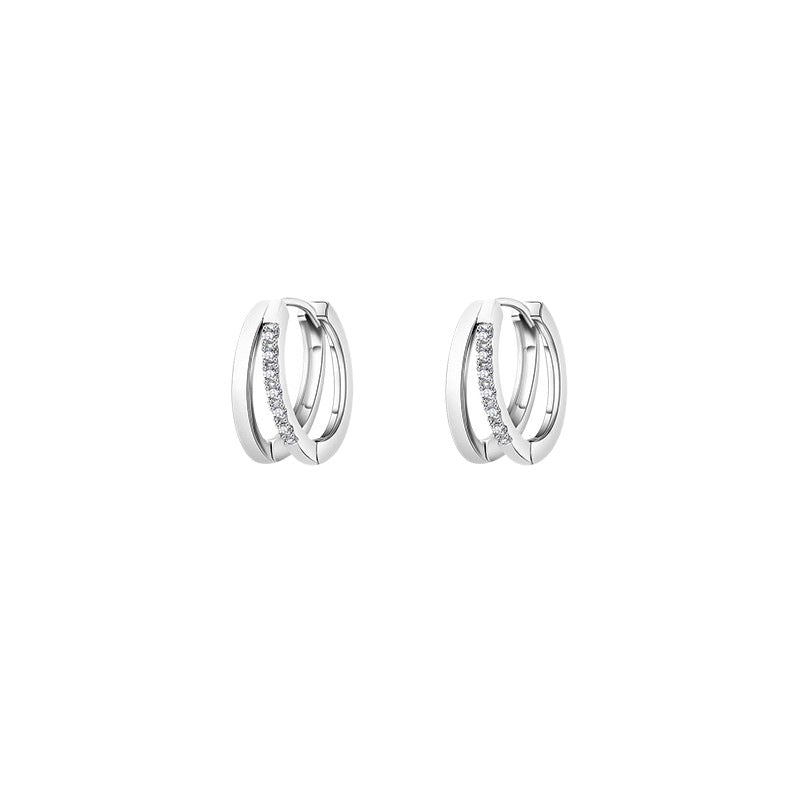 Planderful Sterling Silver Double Layer Circle Earrings With Zircon For Women Luxurious Everyday Jewelry