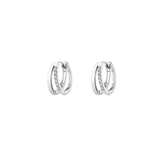 Planderful Sterling Silver Double Layer Circle Earrings With Zircon For Women Luxurious Everyday Jewelry