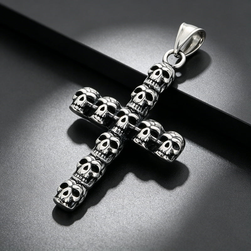 Halloween Diablo Skull Necklace Pendant Street Gothic Men's Stainless Steel Cross Pendant