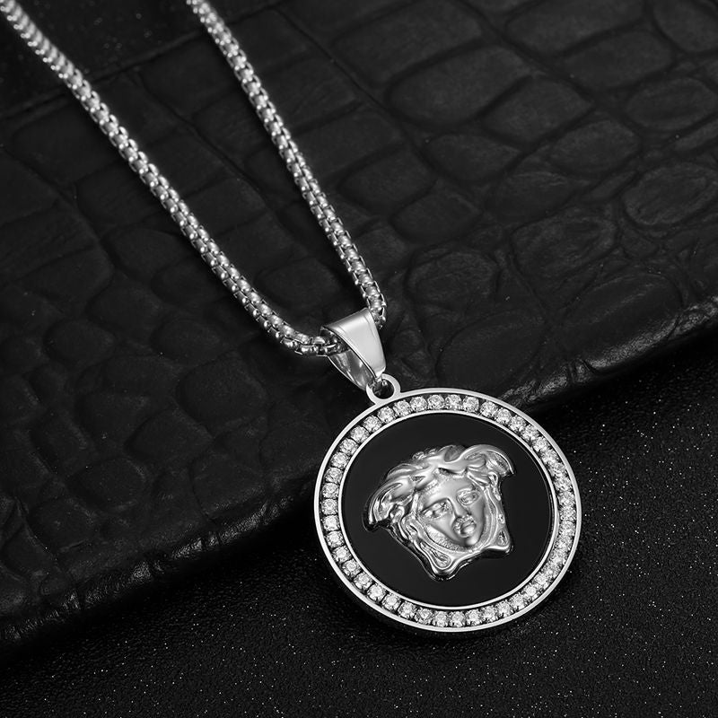 Hip Hop Jewelry Stainless Steel Gold Plated Zircon Greek Mythology Pendant Necklace Planderful For Urban Fashion Fans