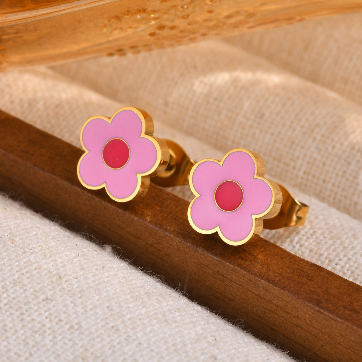 Pink Enamel Character Stud Earrings — Multiple Styles
