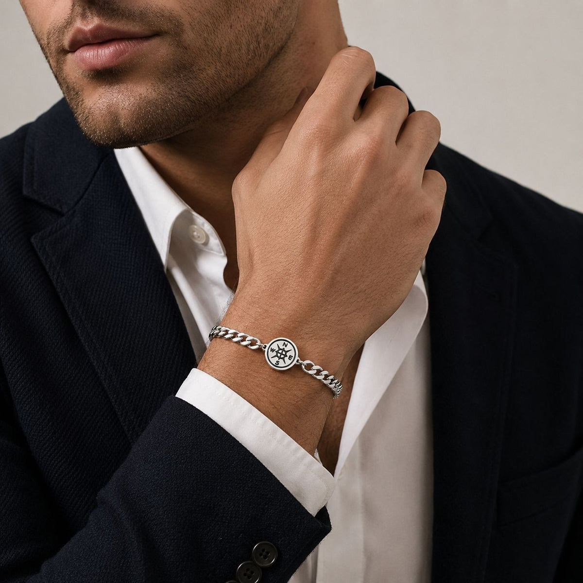 Cuban Chain Compass Gold-Plated Stainless Steel Bracelet for Men