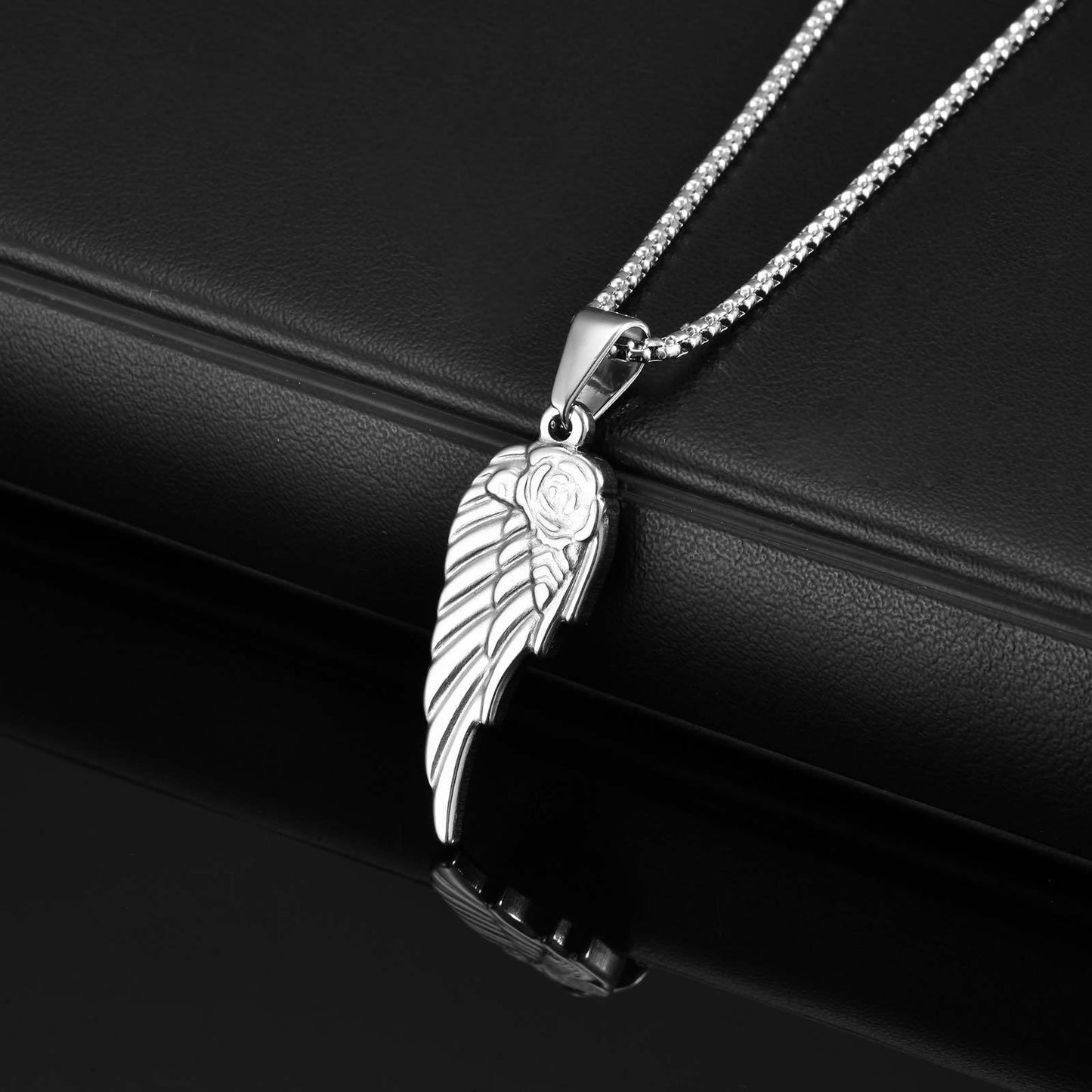 Planderful Mens Personalized Rose Wing Pendant Necklace