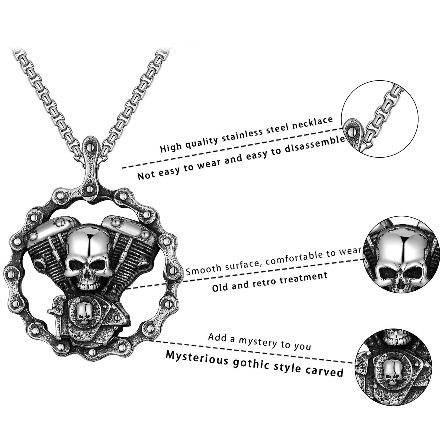 Steel Necklace – Vintage Retro Punk Skull Pendant