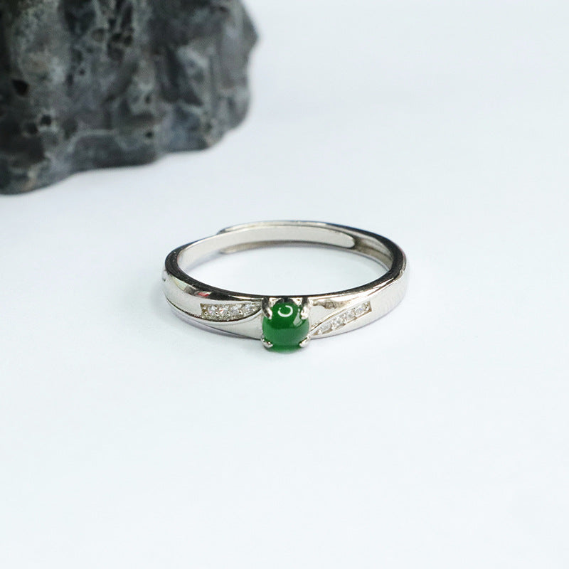 Sterling Silver Adjustable Ice Emperor Green Jade Zircon Ring