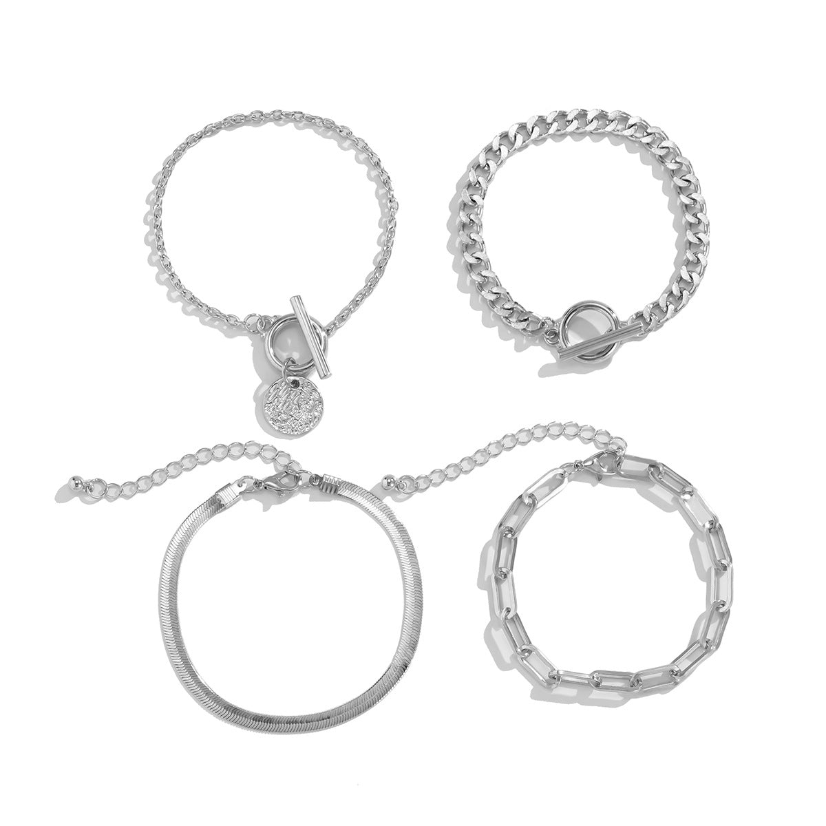 Planderful Vienna Verve Multi Layer Snake Chain Bracelet Set Buckle Tag Statement Jewelry For Women