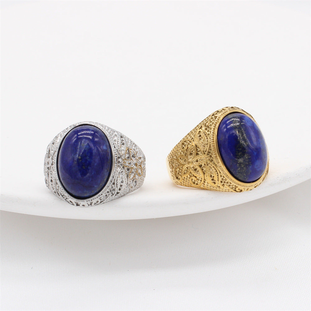 Titanium Steel Ring With Oval Gemstone Unisex Fashion Accessory Planderful Personalized Pattern