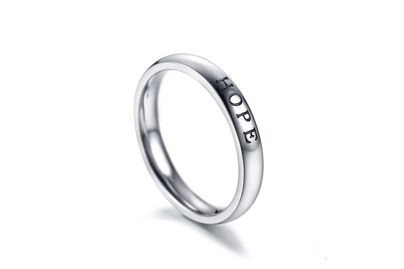 3MM Face Width 3 Colors Stainless Steel HOPE LOVE FAITH Women's Ring