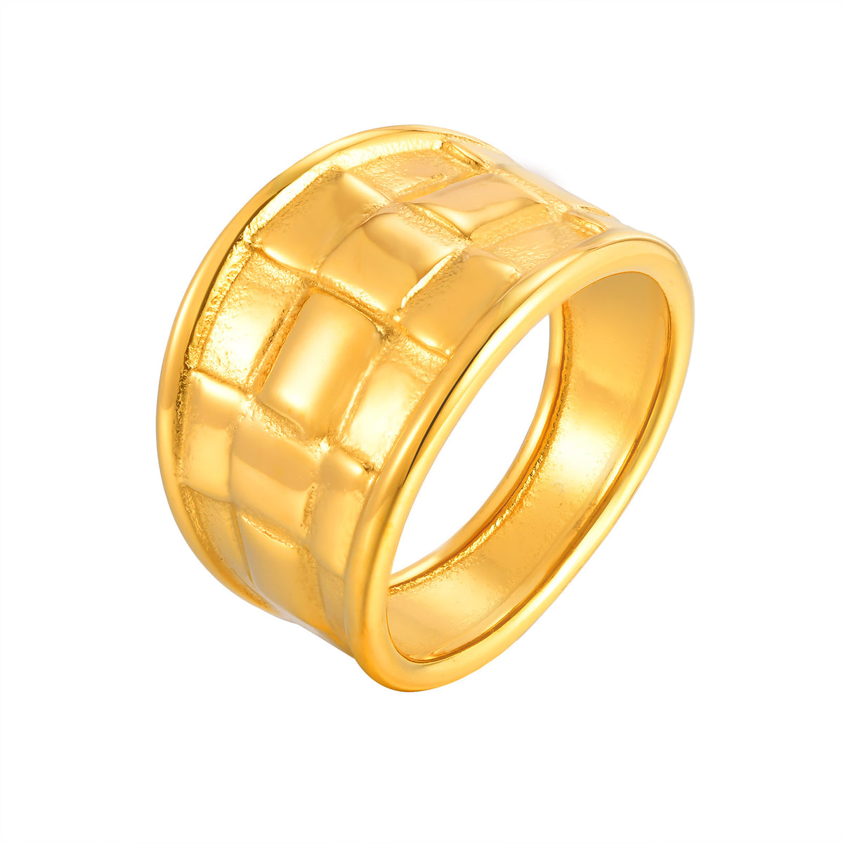 Stainless Steel Gold-Plated Checkered Woven Ring Women's