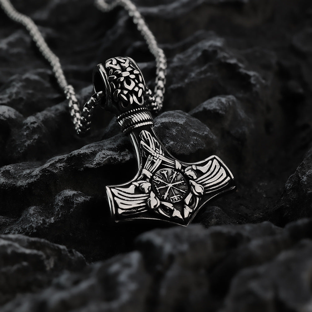 Nordic Retro Stainless Steel Men's Pendant Viking Compass Necklace