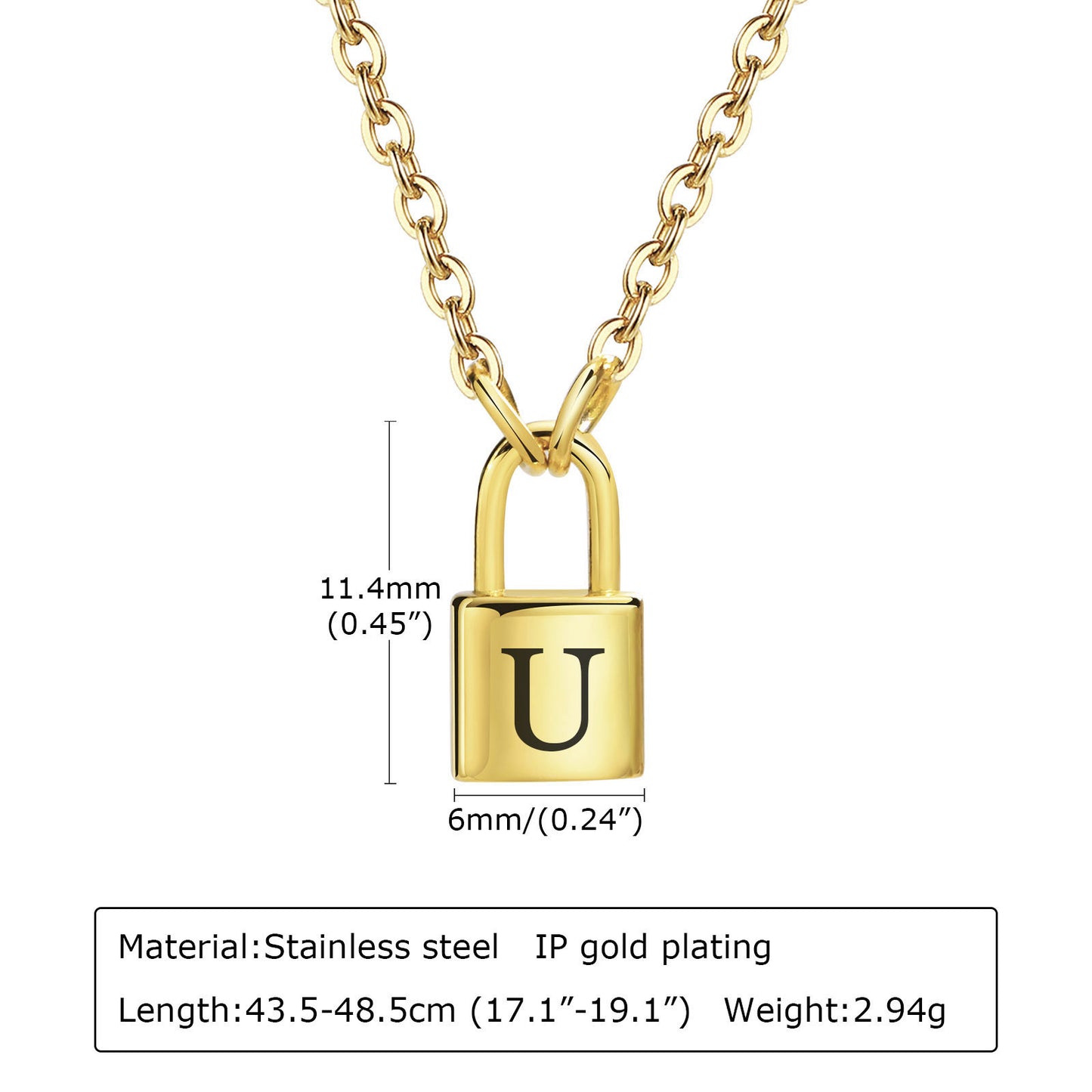 26 English Letter Pendant Necklace Stainless Steel Lock Jewelry