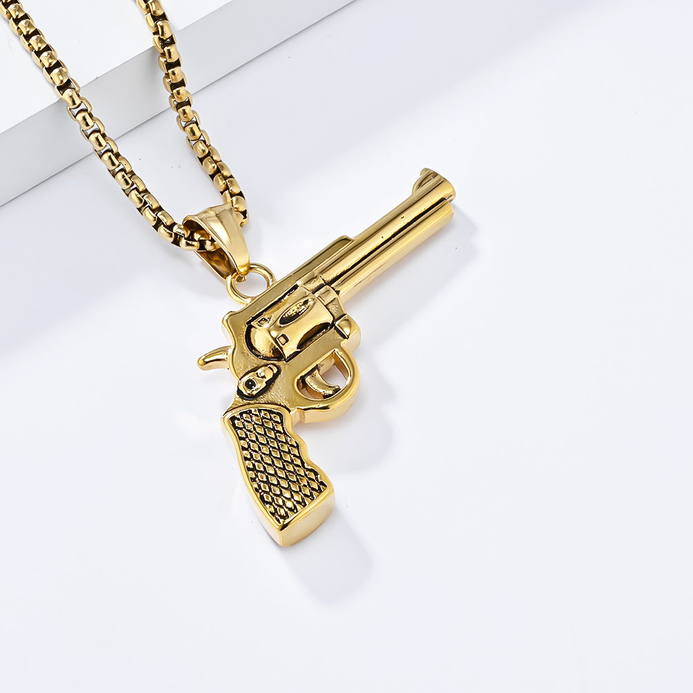 European and American Hip Hop Titanium Steel Revolver Necklace