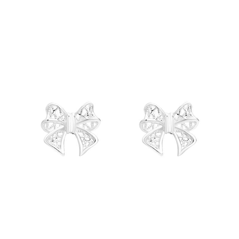 New Bow Stud Earrings Silver 999 Popular Hollow Design