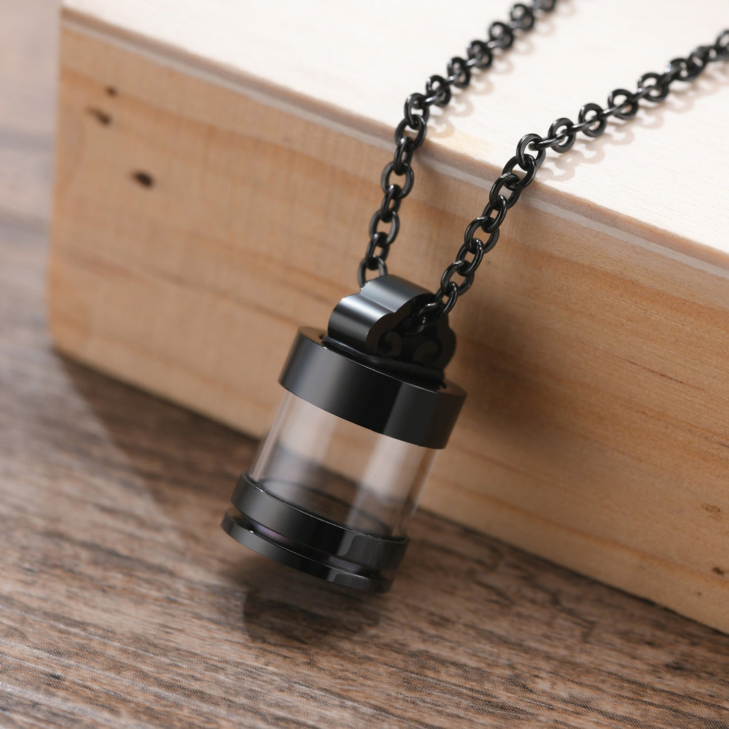 Stainless Steel Glass Transparent Urn Pendant Necklace Case