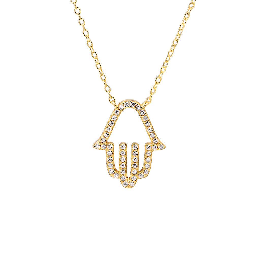 Planderful S925 Sterling Silver Zircon Palm Necklace for Women Hollow Out Pendant High End Collarbone Chain