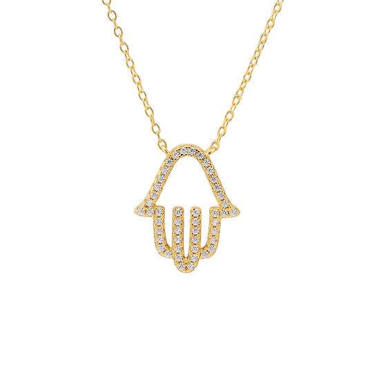 Planderful S925 Sterling Silver Zircon Palm Necklace for Women Hollow Out Pendant High End Collarbone Chain