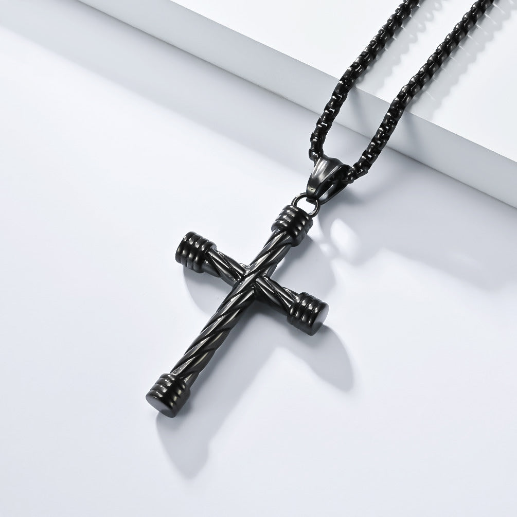 Planderful Men Stainless Steel Cross Necklace Retro Streetwear Pendant For Hipster Fans