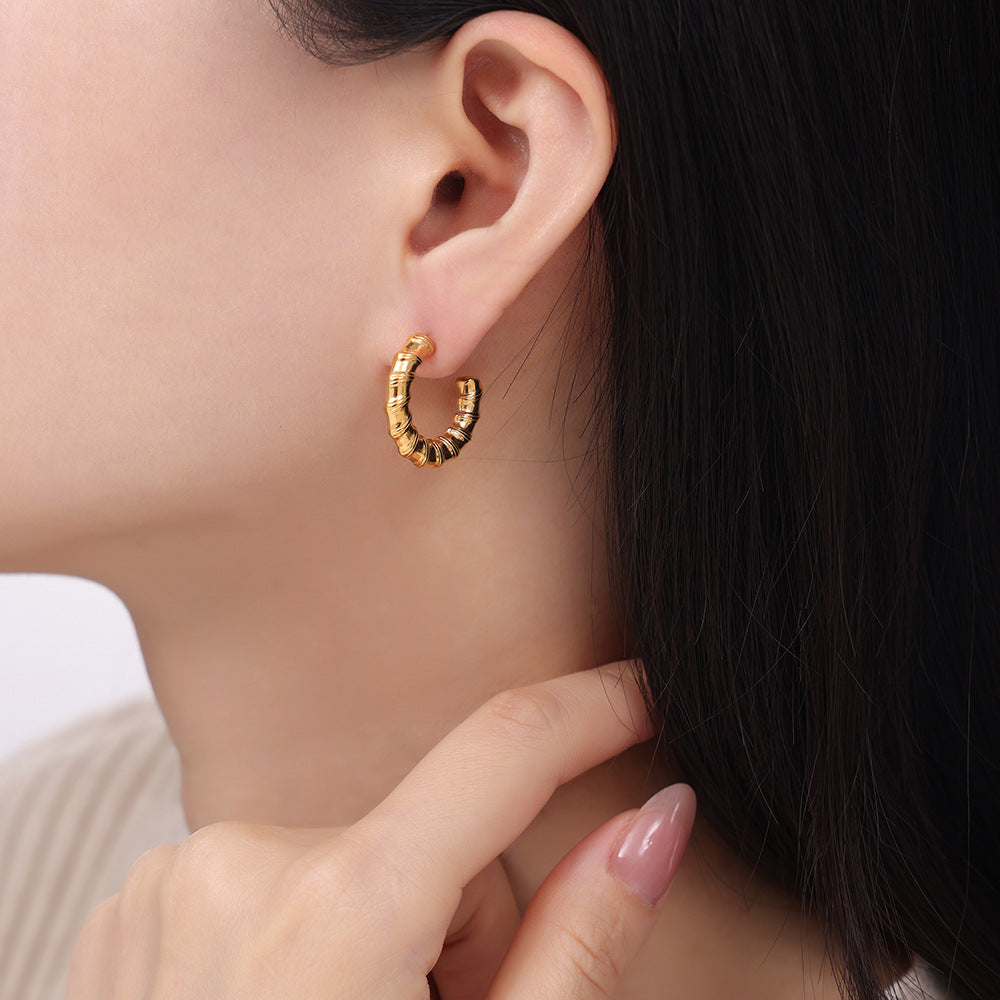 Elegant Titanium Steel Gold-Plated Spiral Texture Geometric Earrings