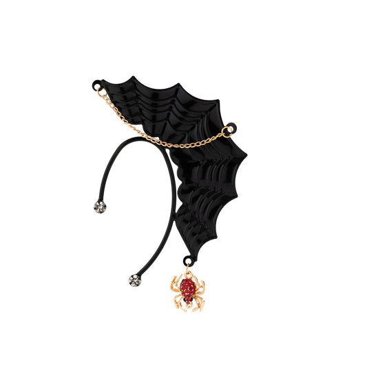 Spider Web Design Non-Pierced Ear Clips with Chain, Vintage Spider Pendant Earrings for Women