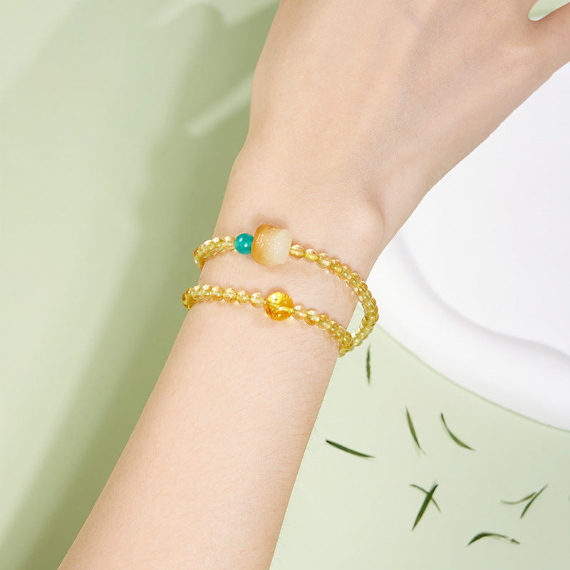 Lion Dancing Bodhi Natural Citrine Double Layer Bracelet