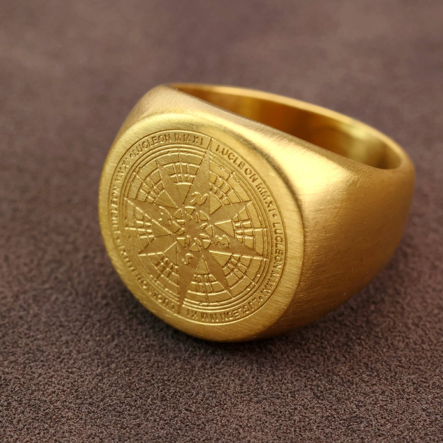 Planderful Navy Knight Mens Stainless Steel Ring Engraved Compass Gold and Steel Finish For Men