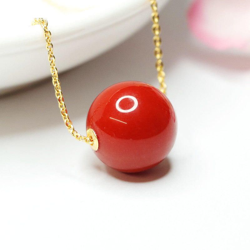 Agate Bead 18K Gold-Set Pendant — Chain Option