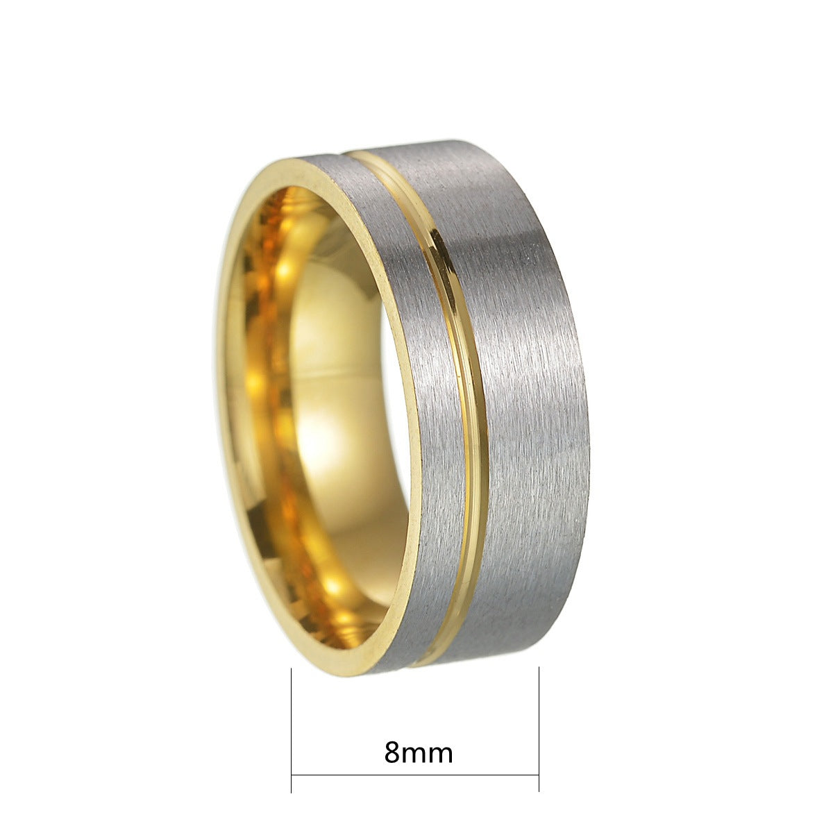 8mm Stainless Steel Men's Ring with Frosted Gold and Silver Finish
