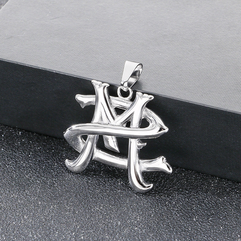 Stylish And Three-Dimensional Letter M Pendant, Creative Design Niche Letter Stainless Steel Men Necklace