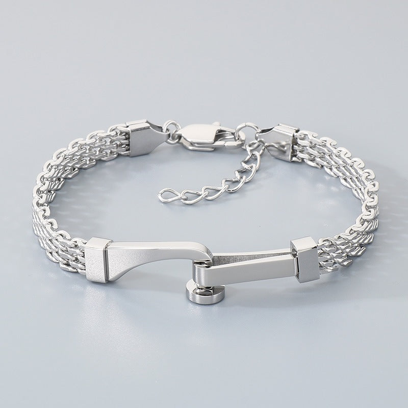 Hollow Woven Mesh Chain Design Nail Stainless Steel Men's Bracelet
