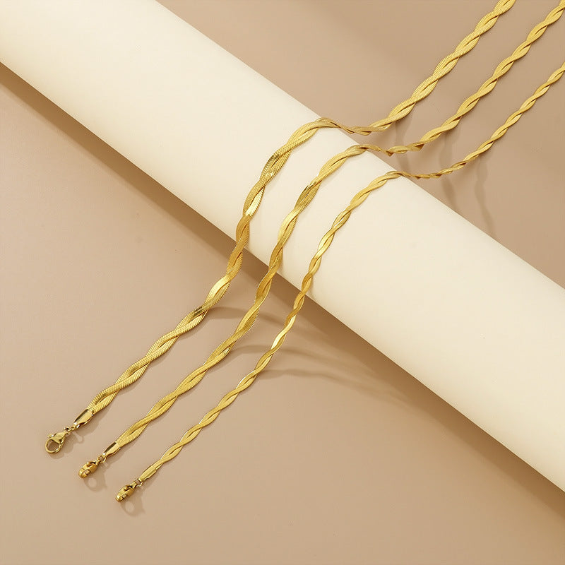 Trendy Adjustable Double Woven Chain Necklace And Bracelet