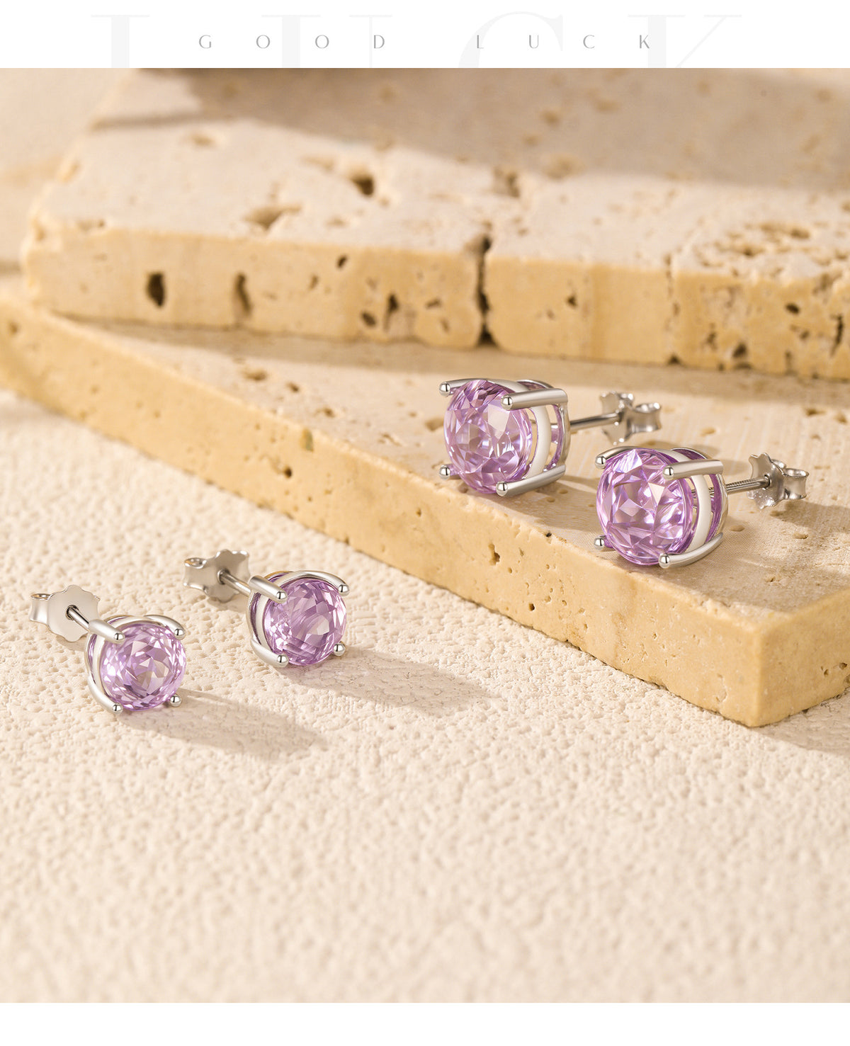 925 Sterling Silver Violet Rose-Cut Zircon Stud Earrings