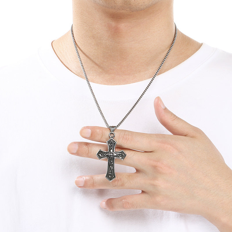 Breath Whistle Can Blow Decompression Pendant, Smear Ghost Head Cross Stainless Steel Necklace