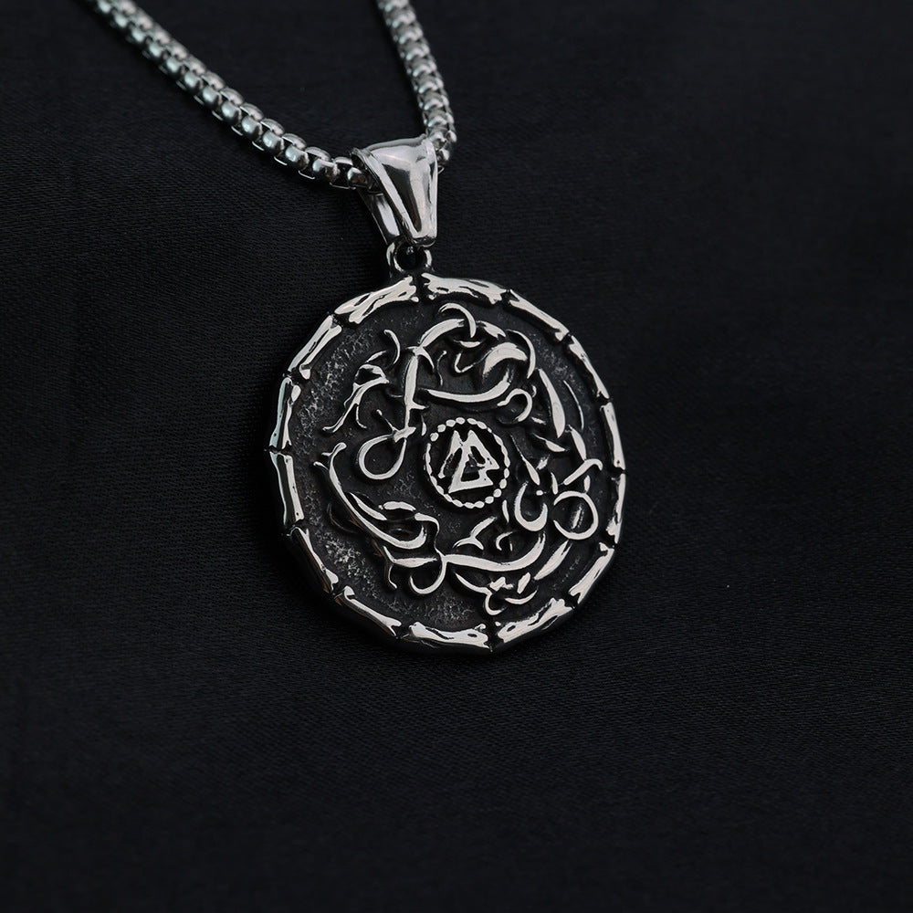 Planderful Shop Vintage Nordic Viking Pendant For Men Stainless Steel Triangular Rune Dragon Necklace