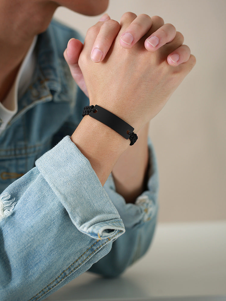 Stainless Steel Blank Curved Brand Nylon Rope Woven Bracelet for Men