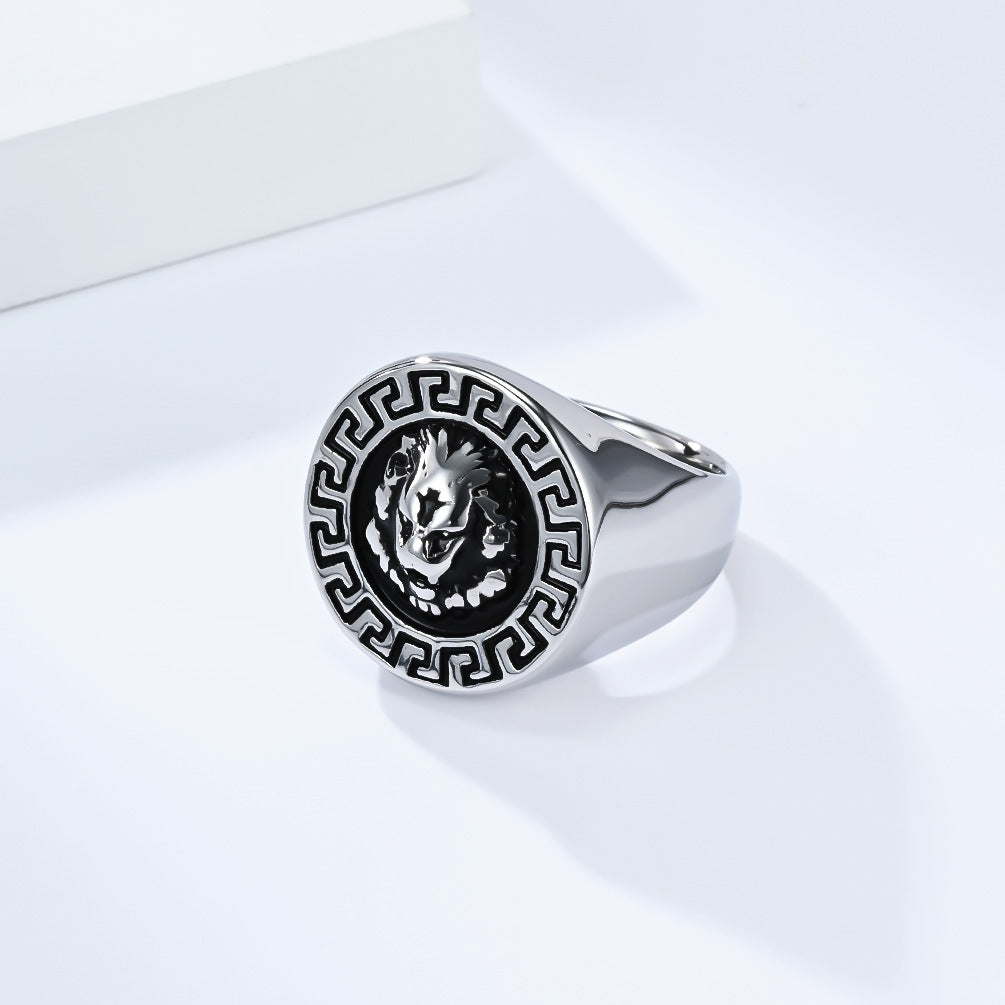 Planderful Lion Head Ring Durable Stainless Steel For Men European And American Hip Hop Retro Punk Style Jewelry