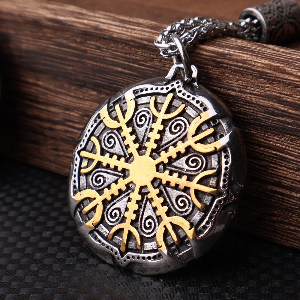 1. Planderful Viking Odin Logo Compass Necklace Titanium Steel Pendant Mens Jewelry European Style Gift
