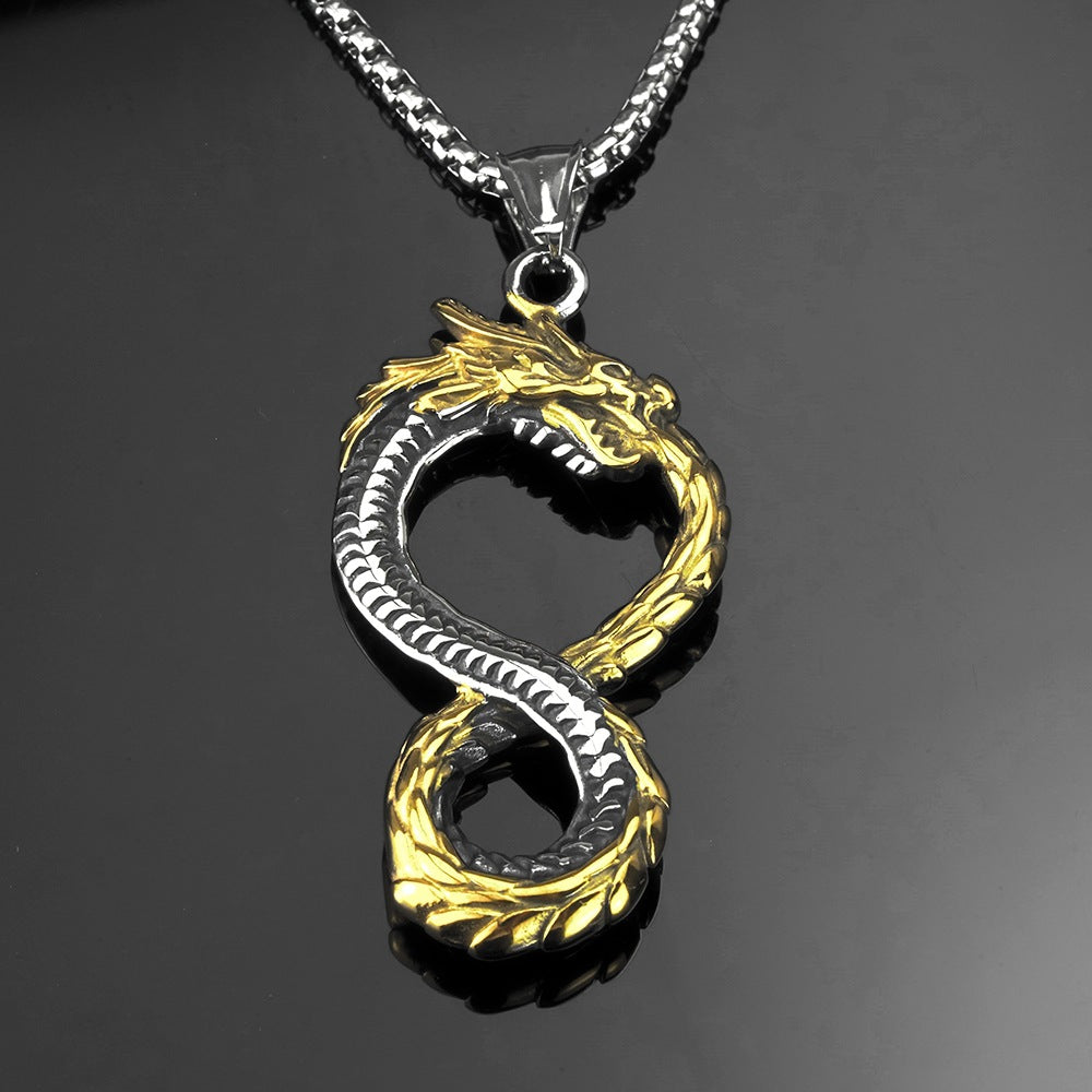 European And American Jewelry Wholesale Titanium Steel Men's Pendant Necklace Retro Dragon Design