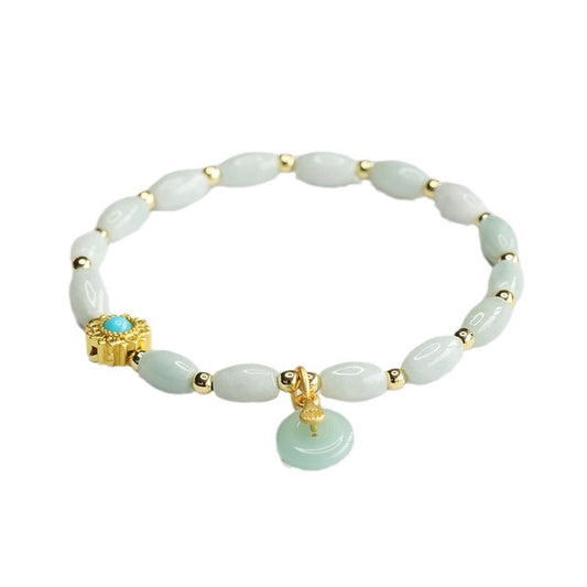Jadeite Peace Buckle & Rice Bead Beaded Bracelet