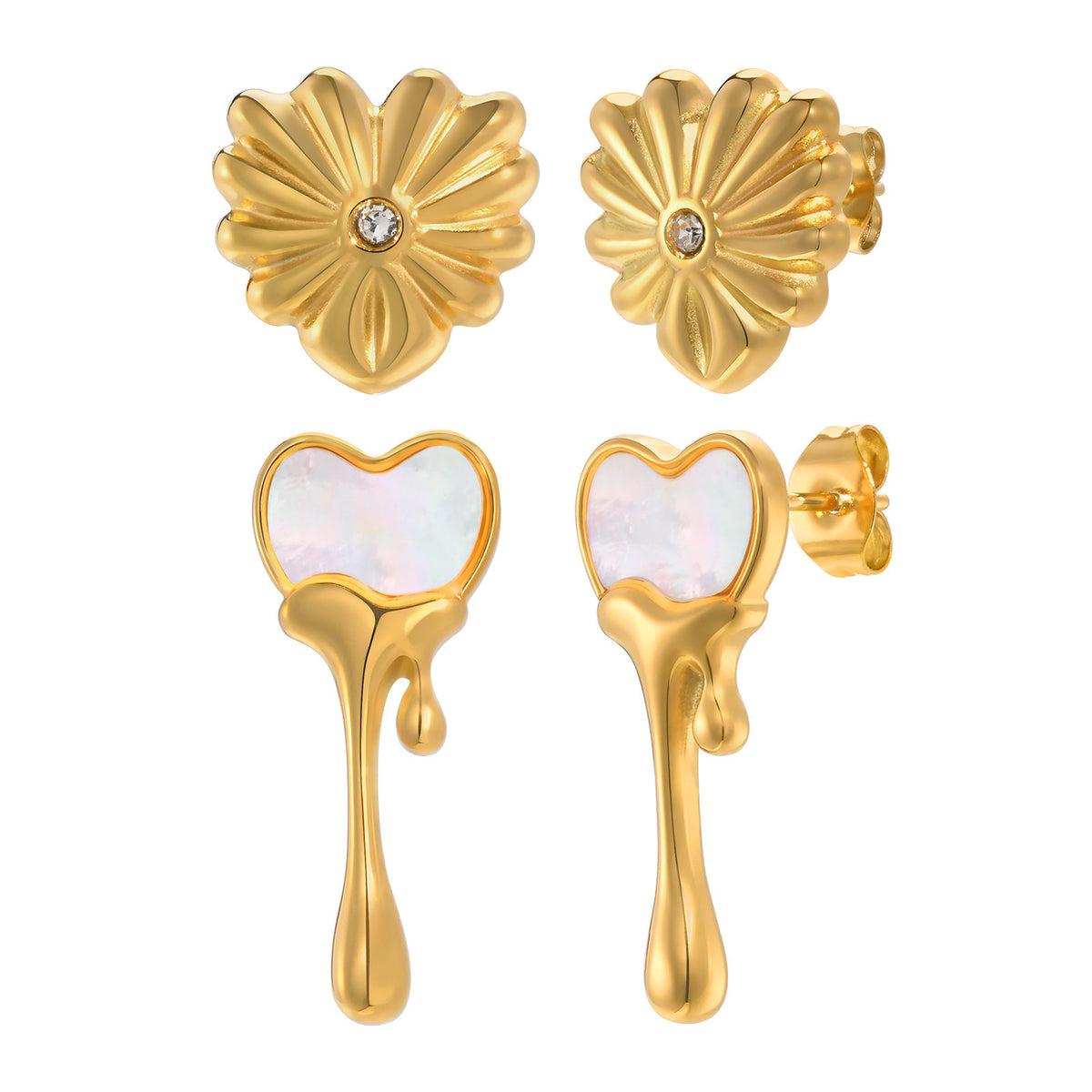 Premium Flower Melted Love Stud Earrings Gold
