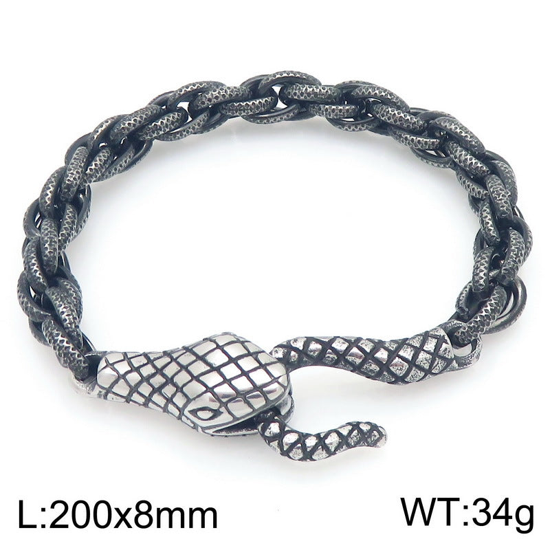 Punk Style Snakehead Layered Chain Men's Titanium Steel Bracelet
